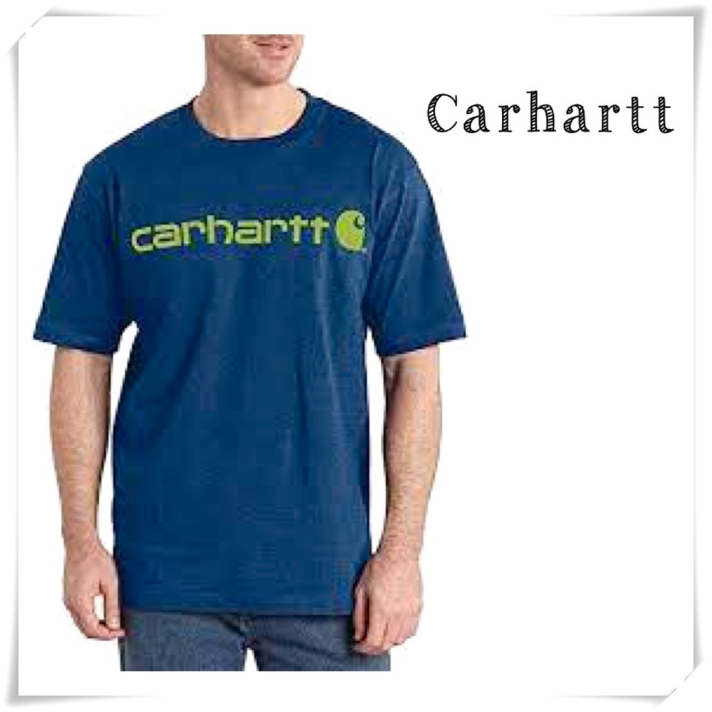 CARHARTT Carhartt Blue Neon Yellow Logo Short Sleeve T-Shirt Size M